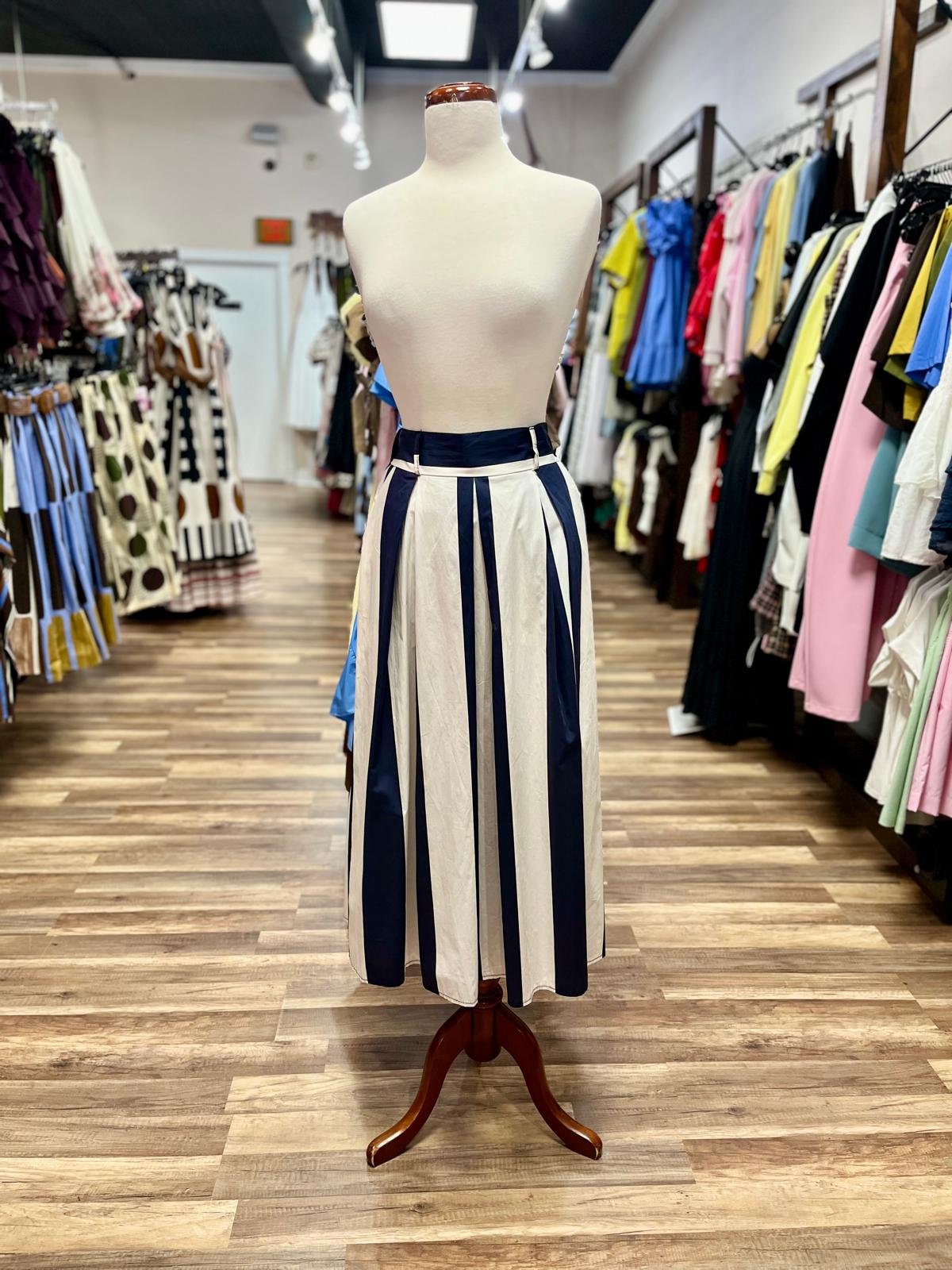 Striped Pleated Skirt