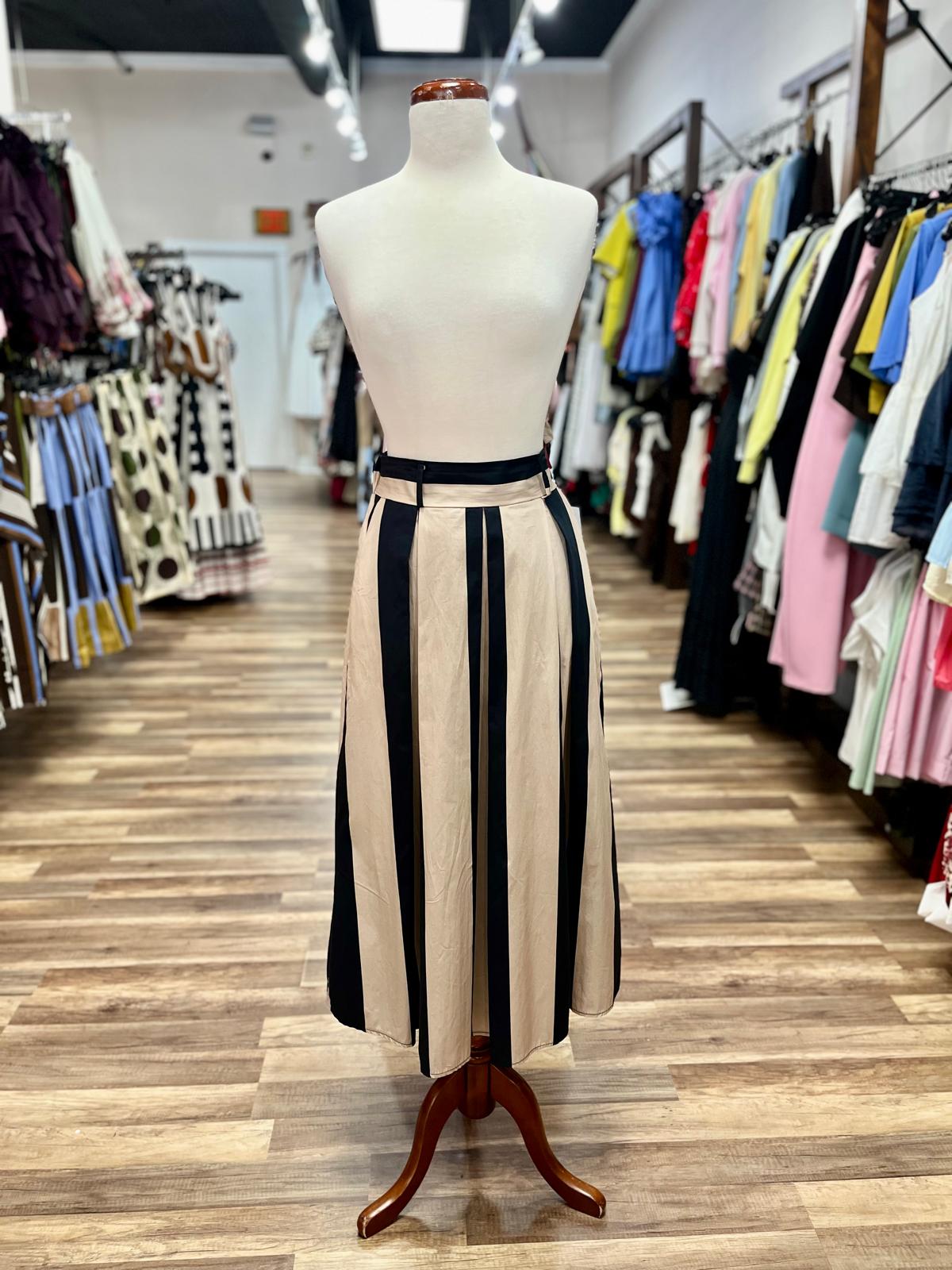Striped Pleated Skirt