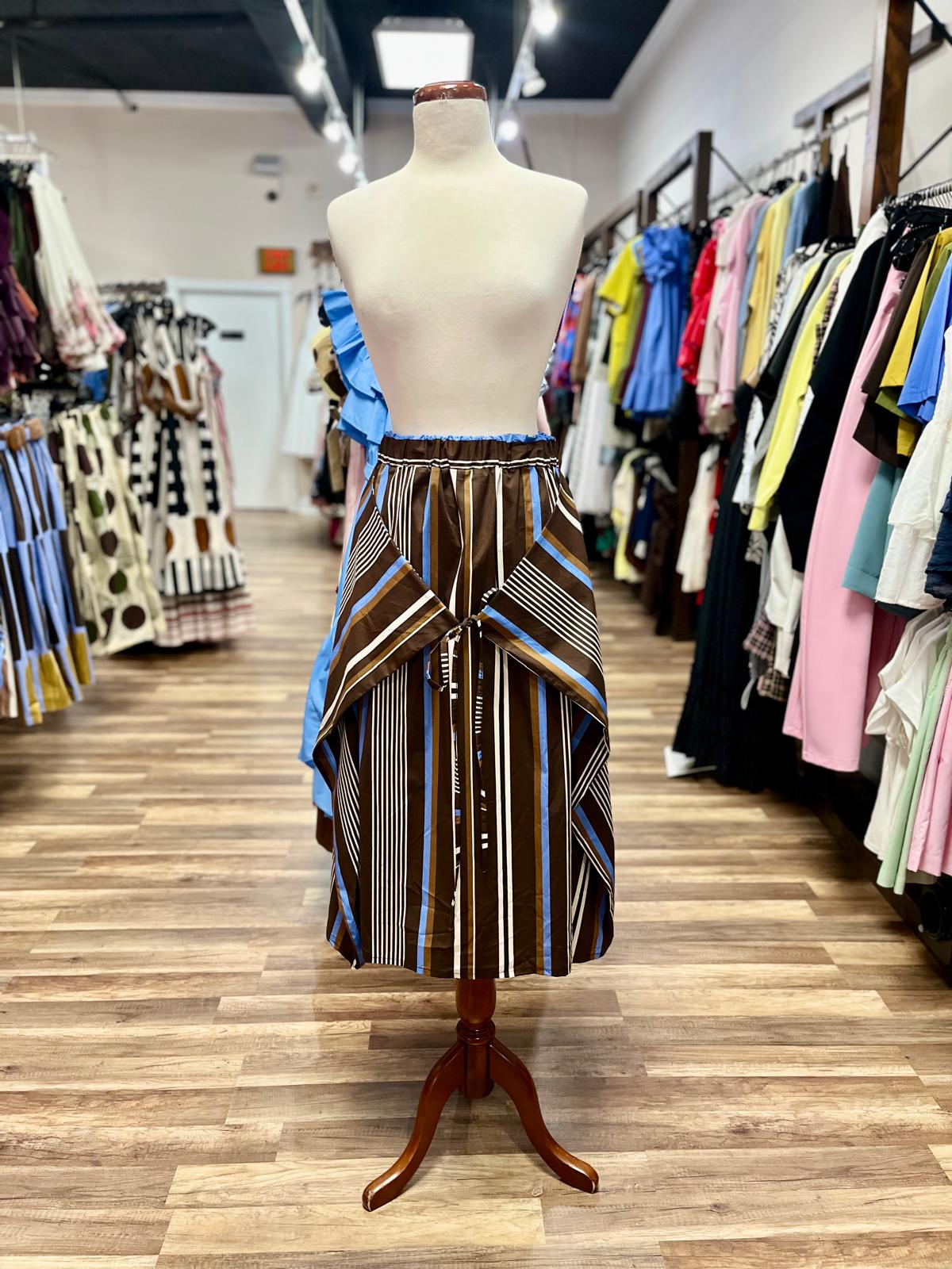 Striped Tie-Front Midi Skirt