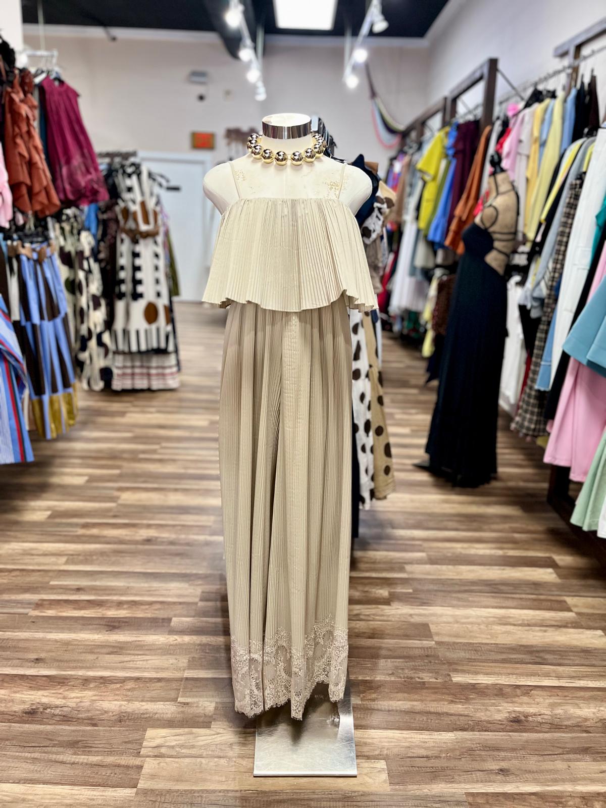 Pleated Jumpsuit With Lace Hem