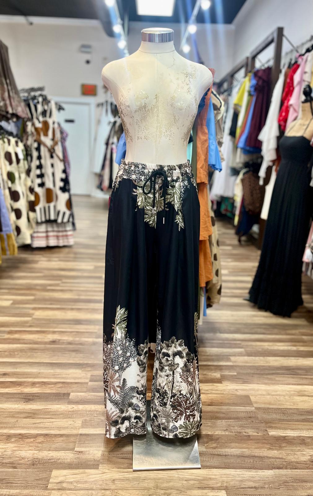 Wide-Leg Tropical Print Pant
