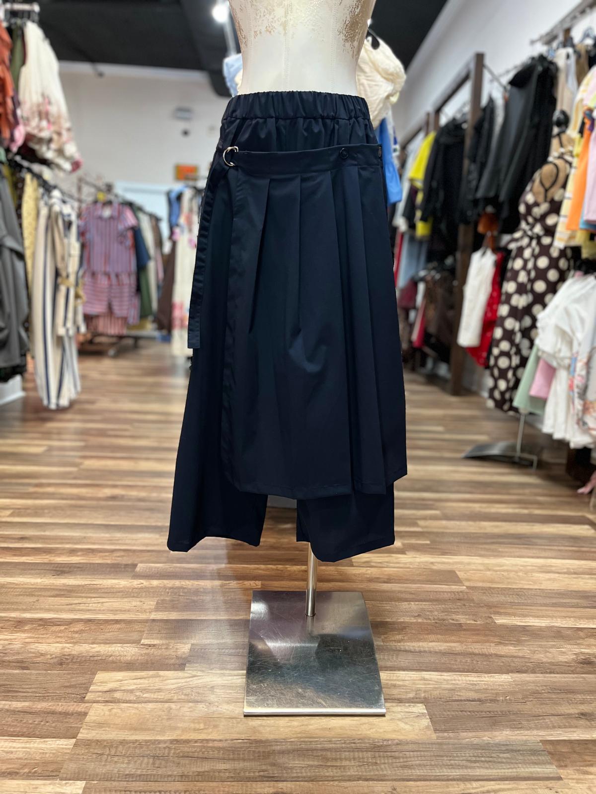 Pleated Overlay Wide-Leg Pants
