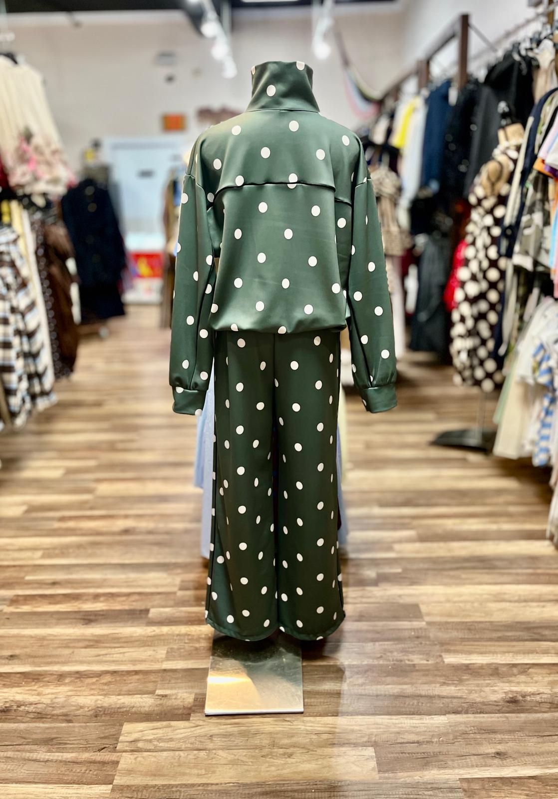 Polka Dot Zip-Up Wide Leg Set
