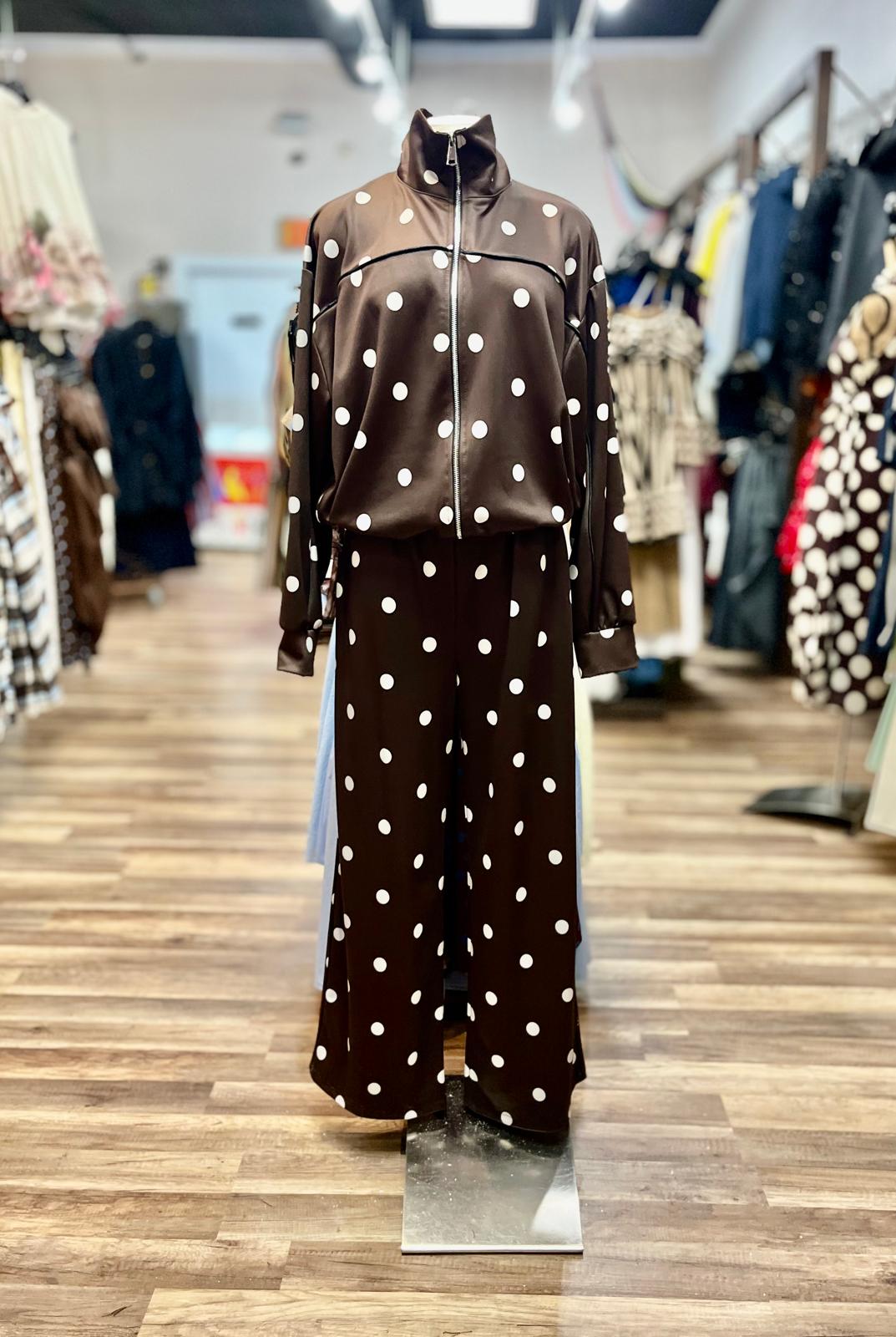 Polka Dot Zip-Up Wide Leg Set