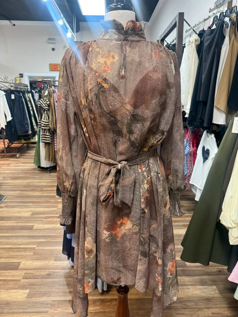 Ruffle Neck Floral Dress