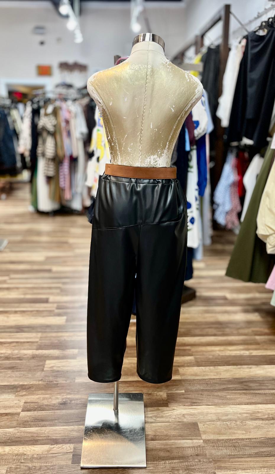 Faux Leather Pants with Belt