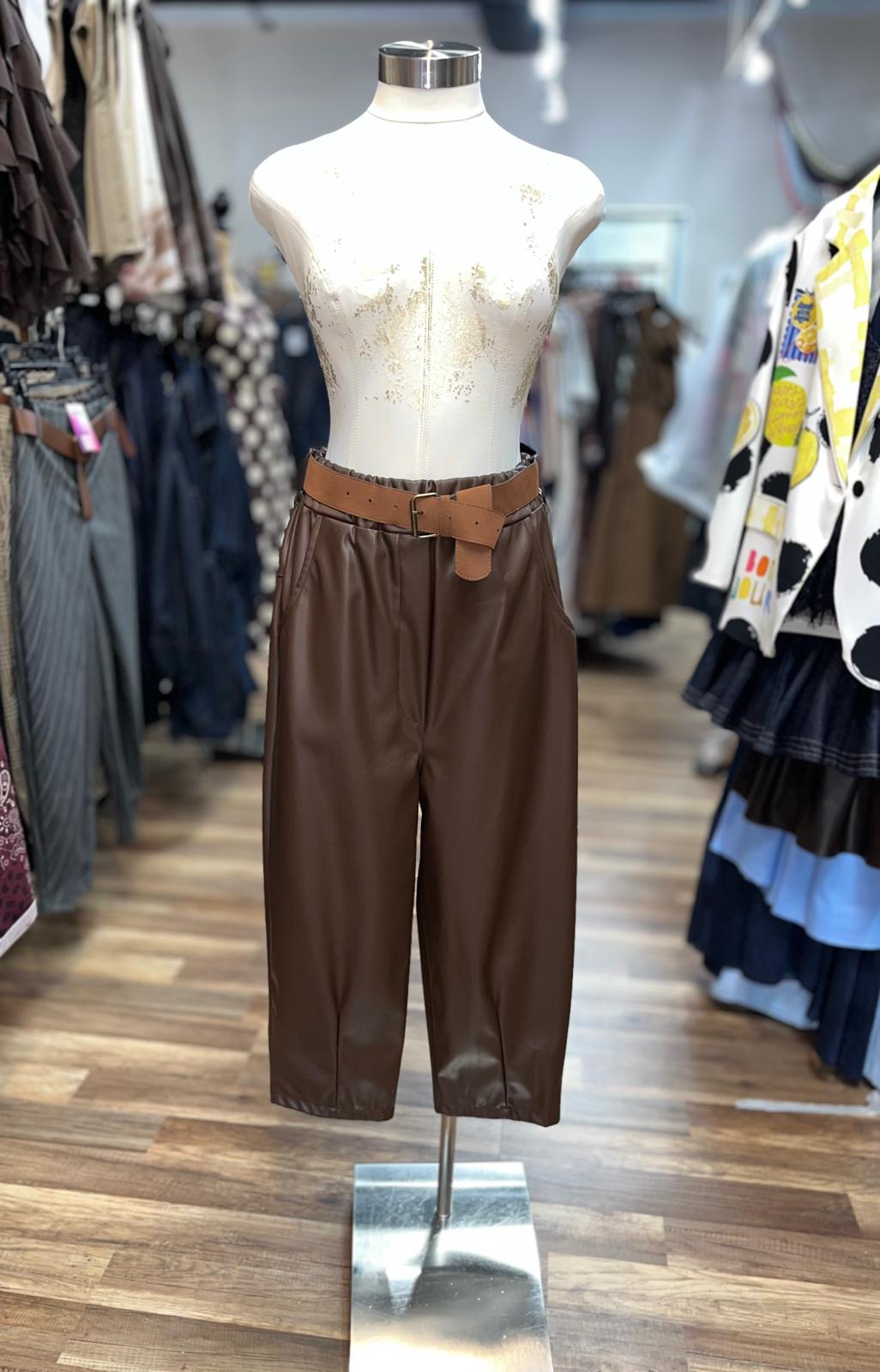 Faux Leather Pants with Belt