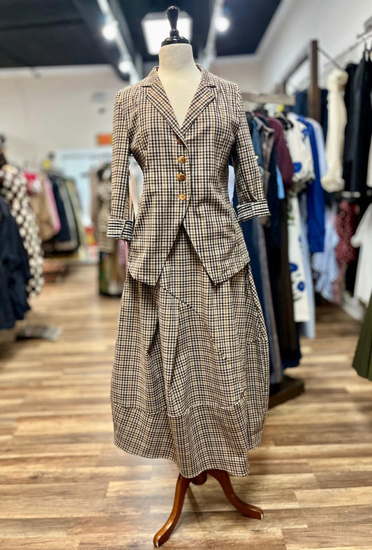 Plaid Blazer & Midi Skirt Set