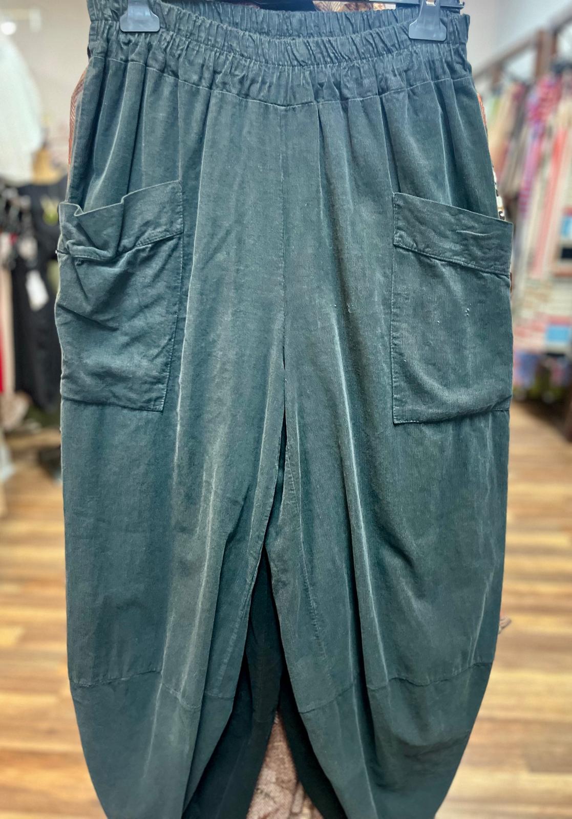 Velvet Barrel Pants With Pocket