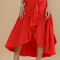 SOLID FABRIC BELTED LONG SKIRT